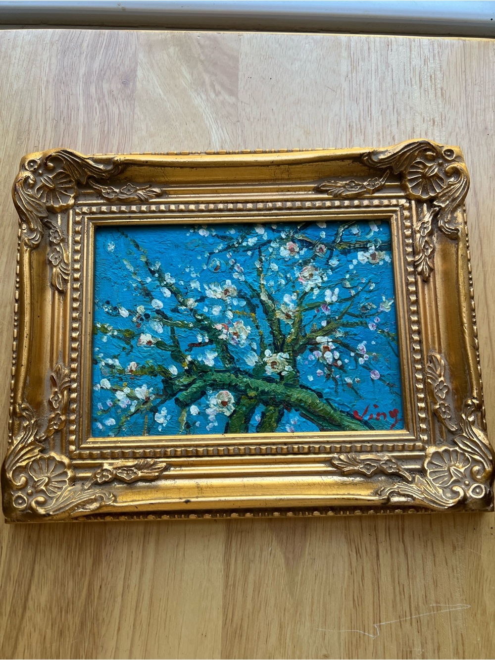 Miniature Oil Painting Reproduction Of V Van Gogh Almond Blossom Framed 10x8”